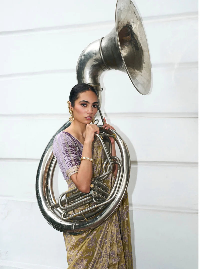 Gulal Tissue Pista Green Saree