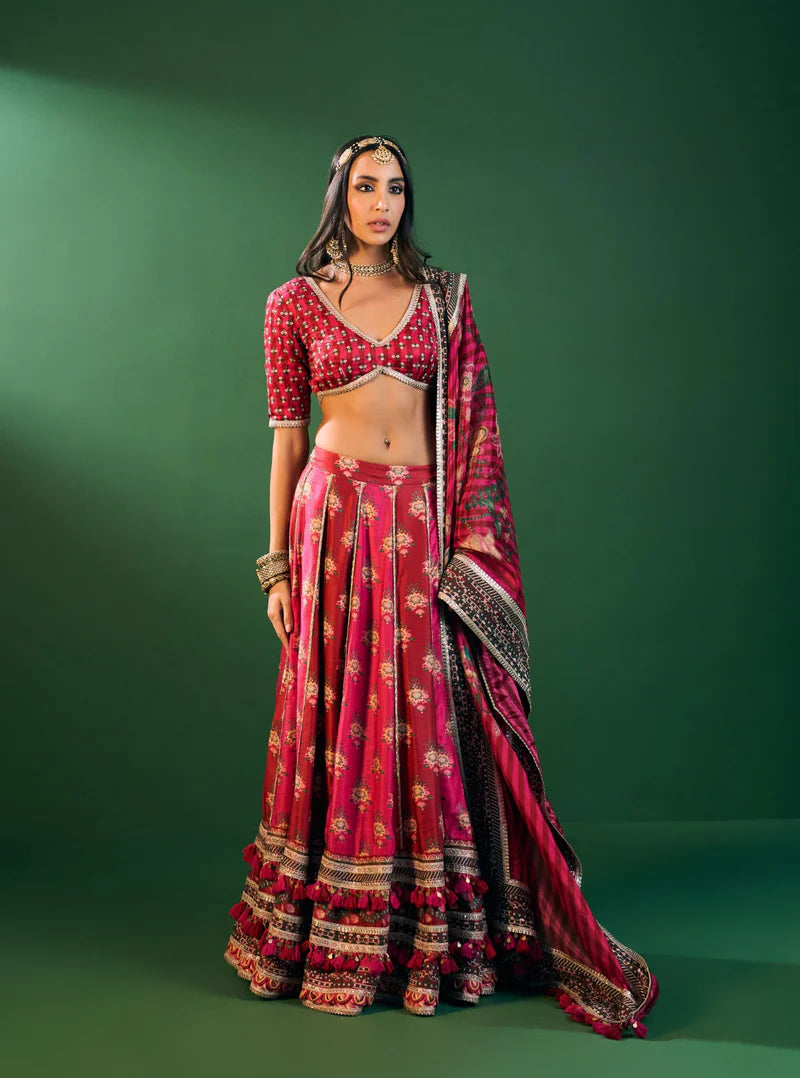 Saviya Cupro Satin Red Lehenga