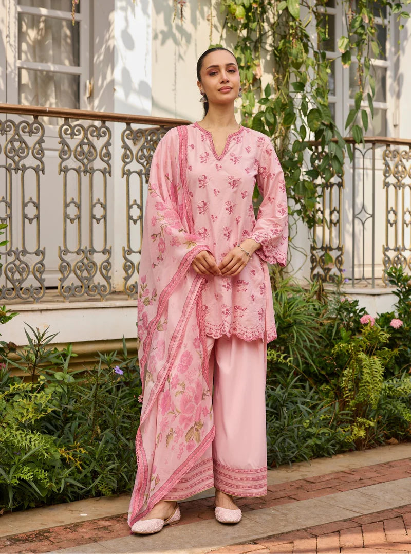 Aviya Supima Cotton Pink Short Kurta Set