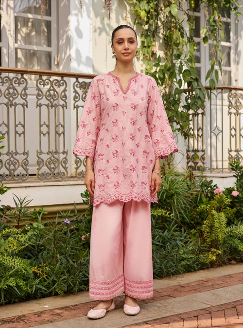 Aviya Supima Cotton Pink Short Kurta Set