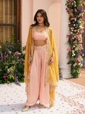 Mali Glass Organza Pink Pant Set With Cape