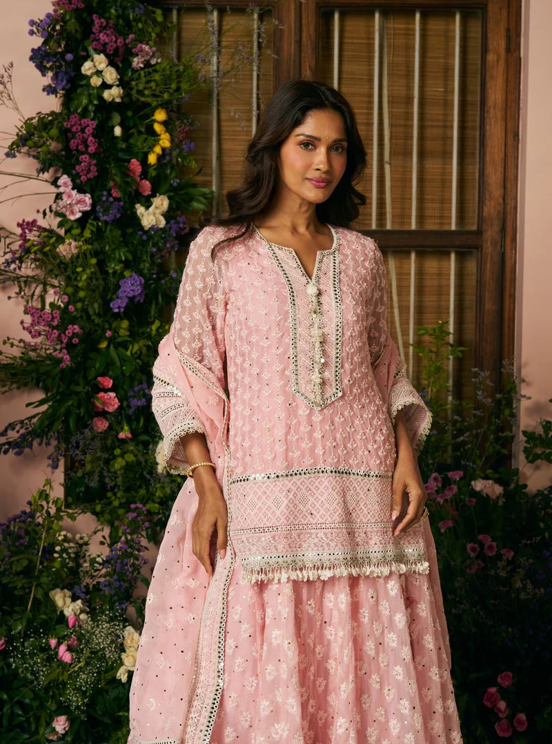 Kilol Organza Pink Kurta & Lehenga Set