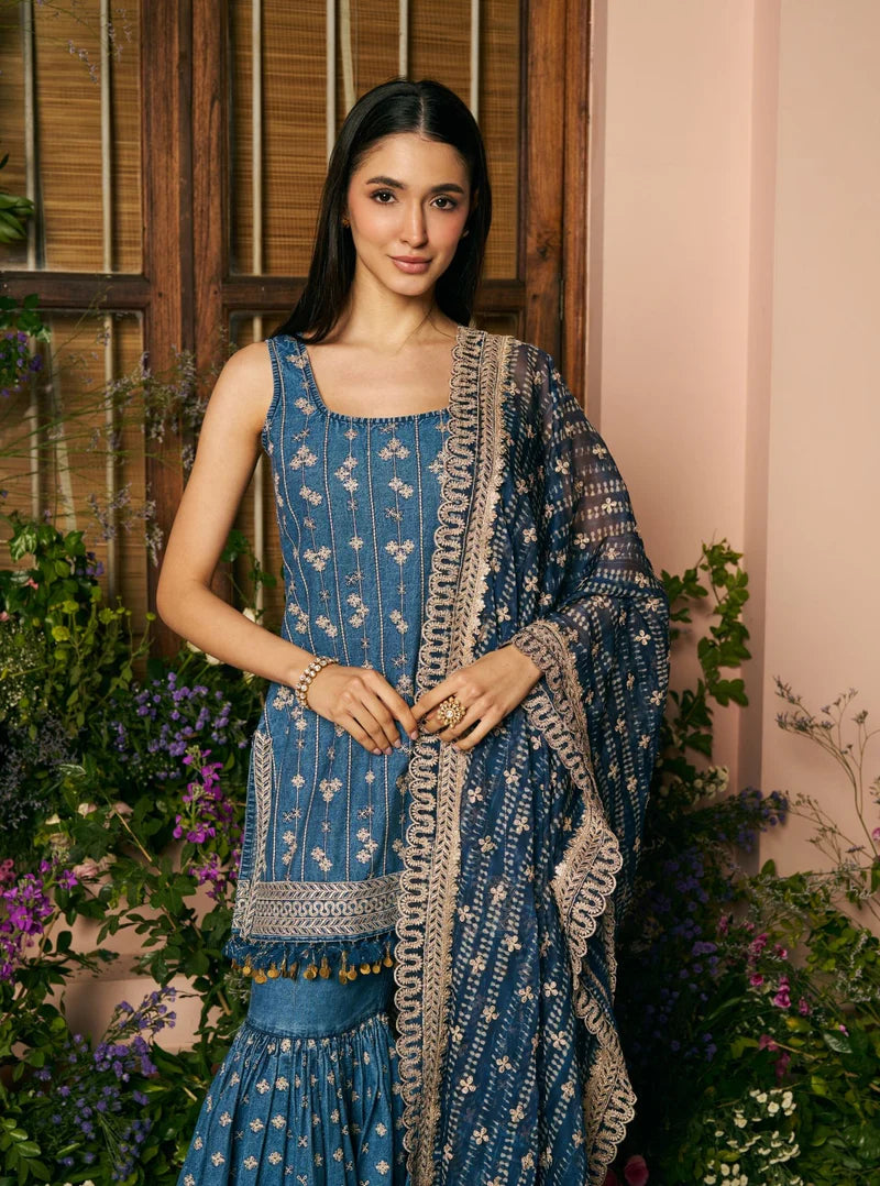 Muski Denim Blue Garara Set