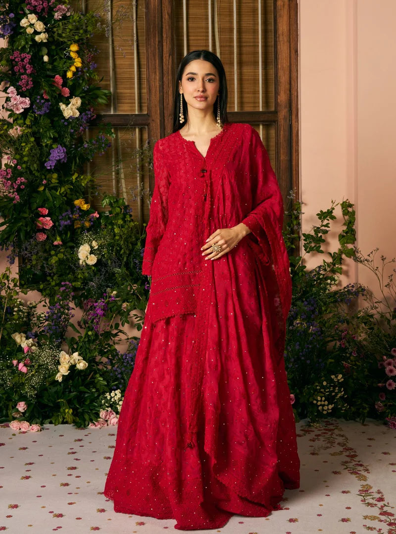 Kilol Organza Red Kurta & Lehenga Set
