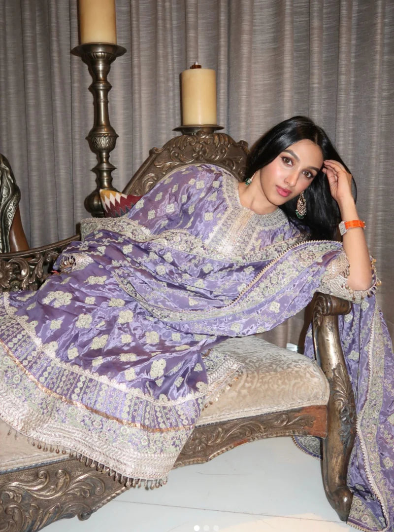 Tarana Viscose Glass Organza Luxe Violet Kurta Set