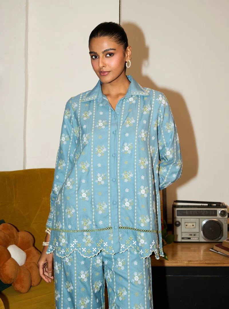 Norah Wool Light Blue Shirt Set