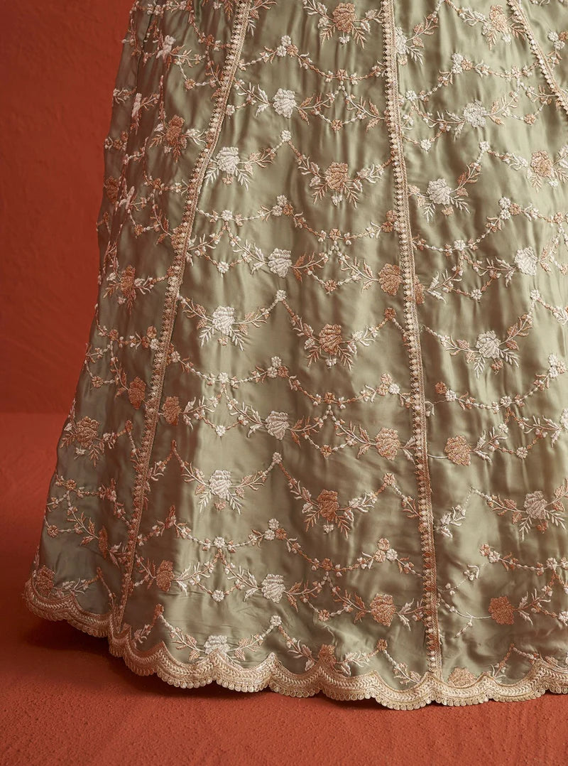 Fitoor Organza Satin Sage Green Kurta Set