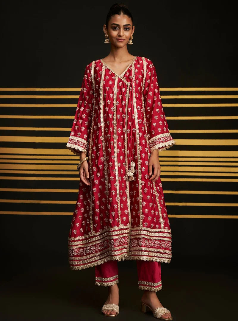 Patola Organza Satin Fuchsia Anarkali Kurta Set