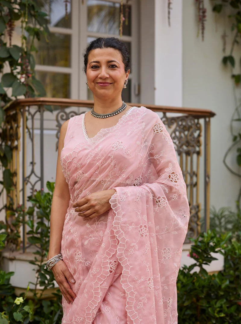 Roro Organza Pink Saree