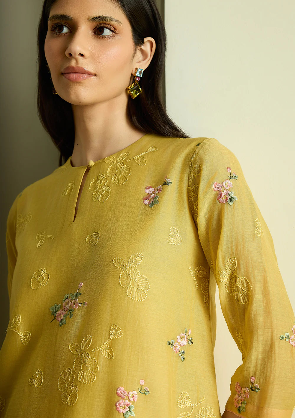 Lemon Thread Embroidered Co-ord Set