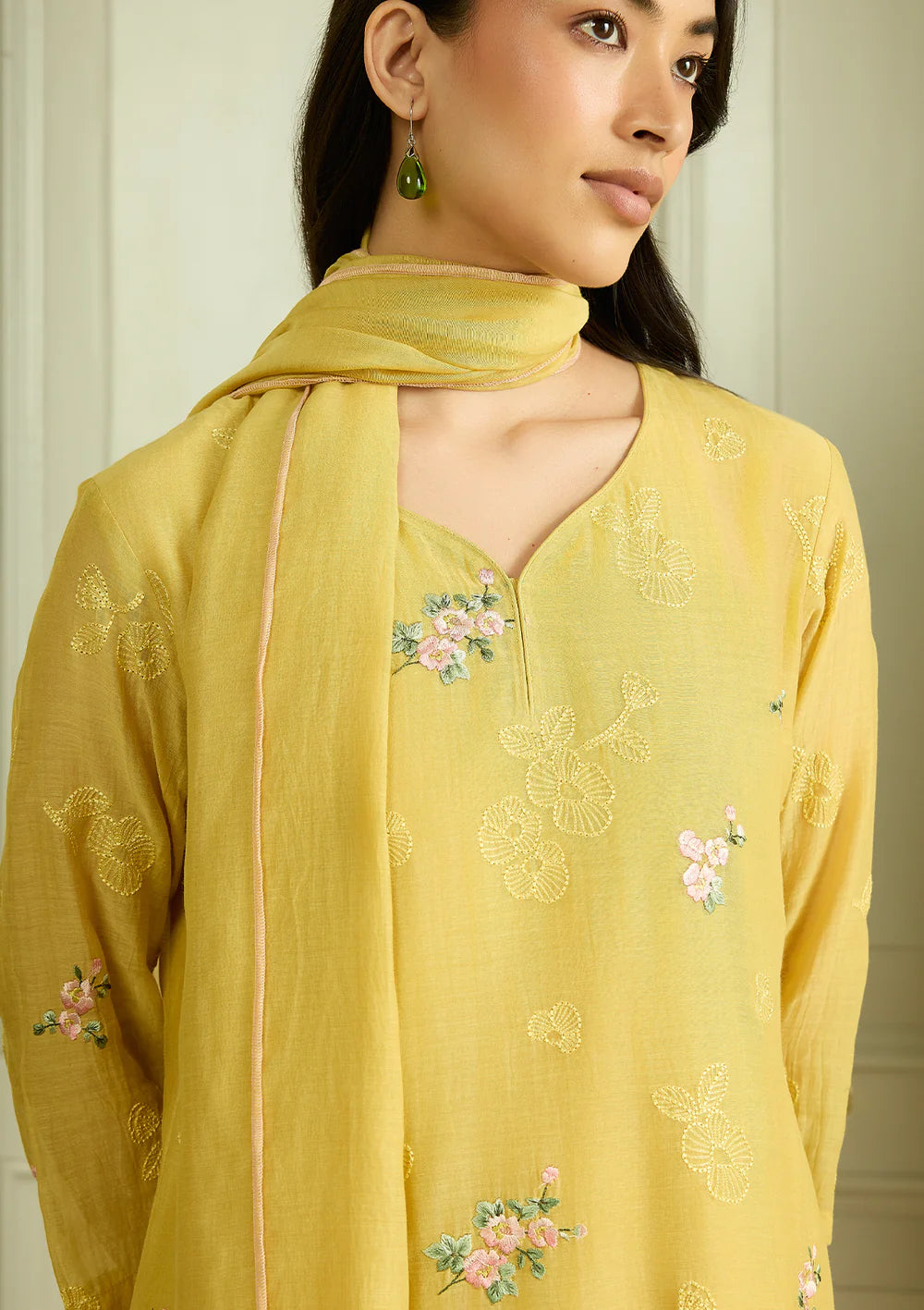 Lemon Thread Embroidered Kurta Set