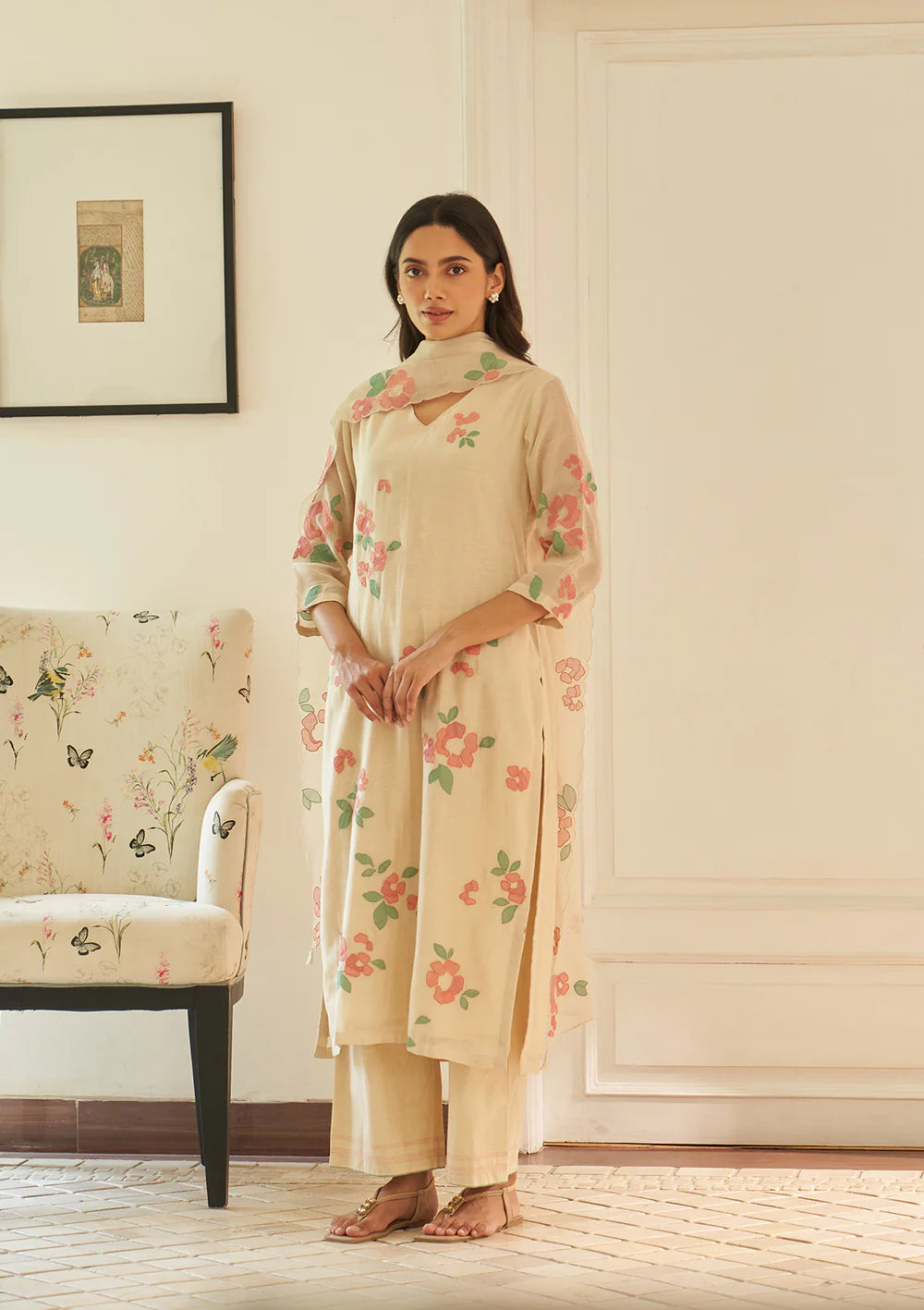 Ecru Applique Kurta Set