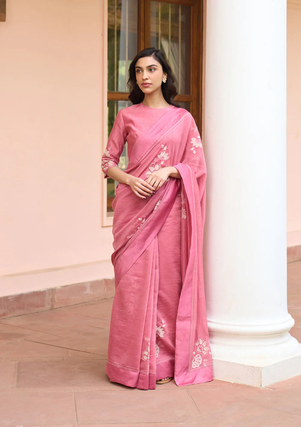 Hibiscus Applique Saree